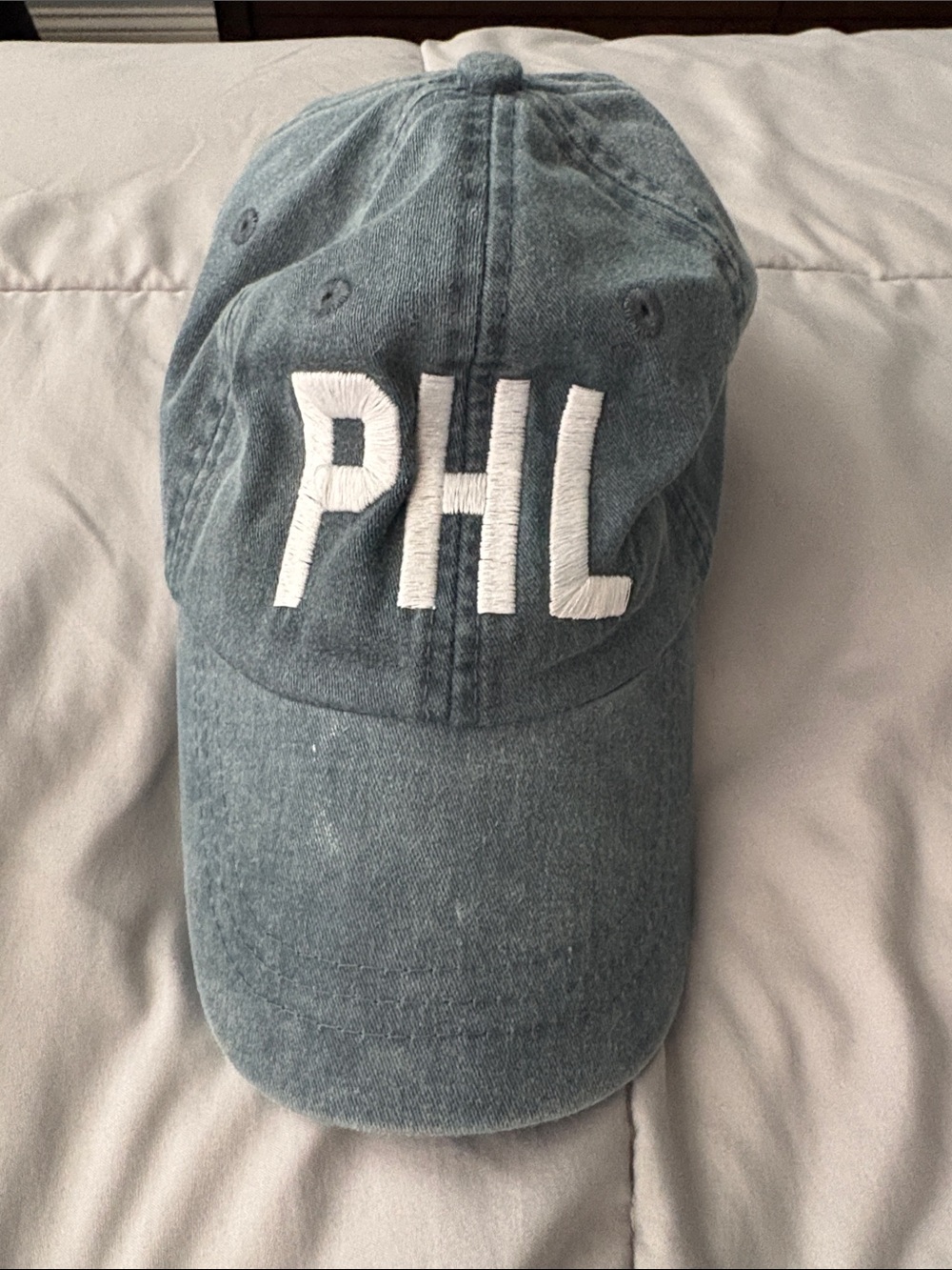 PHL Embroidered Baseball Cap - Washed Denim w leather strap NEVER WORN